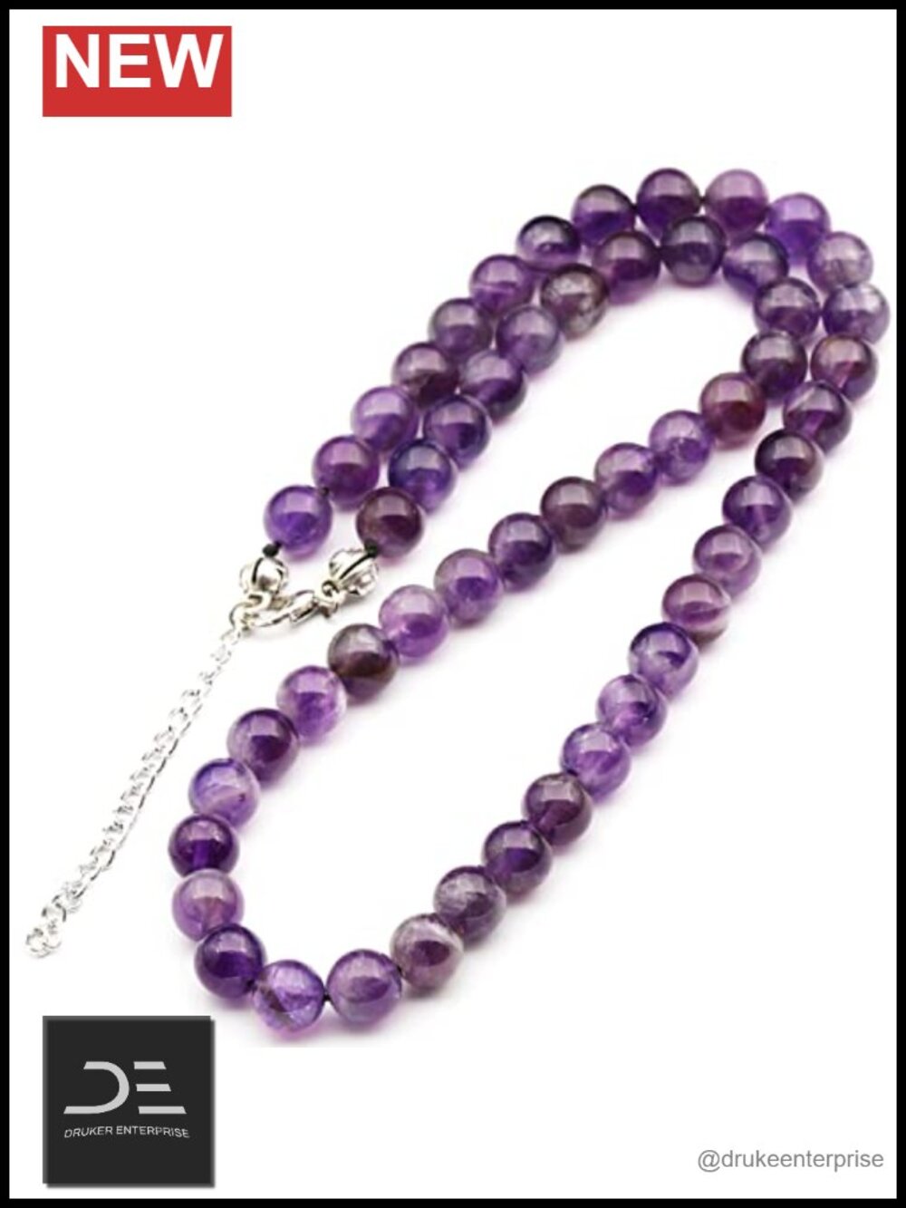 8mm Amethyst Beaded Choker Necklace Handmade Adjustable Macrame Cord Crystal